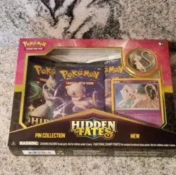 Pokemon Hidden Fates Pin Collection Mew Box with Promo Card & Booster Packs - Image 1