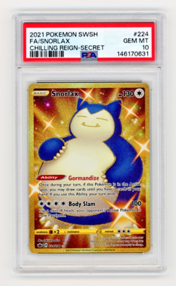 2021 POKEMON SWORD & SHIELD CHILLING REIGN SECRET #224 FULL ART/SNORLAX PSA 10 - Image 1
