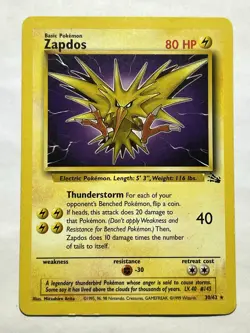 Pokemon TCG Zapdos Fossil Card 30/62 Unlimited Rare, Non-Holo - Image 1