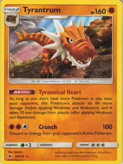 Tyrantrum – Pokemon TCG Sun & Moon—Forbidden Light 69/131 Holo Rare Damaged LP - Image 1