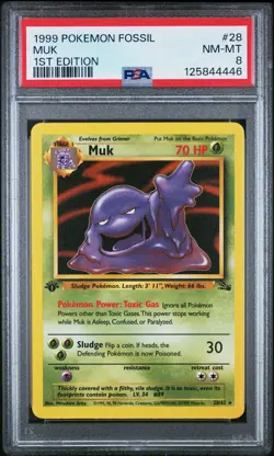 1999 POKEMON FOSSIL 1ST ED #28 MUK PSA 8 - Image 1