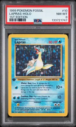 1999 POKEMON FOSSIL 1ST ED #10 LAPRAS-HOLO PSA 8 - Image 1