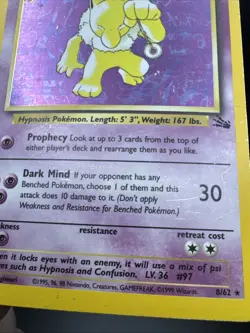 Hypno 8/62 Fossil Holo Rare MP/HP Unlimited Pokemon - Image 3