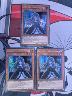 YuGiOh! Ghost Belle & Haunted Mansion FLOD-EN033 Secret Rare x 3 PLAYSET - Image 1