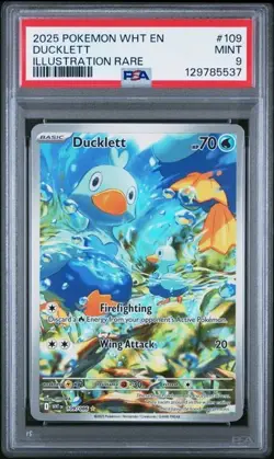 2025 Pokemon White Flare Ducklett Illustration Rare Card #109/086 Graded PSA 9 - Image 1