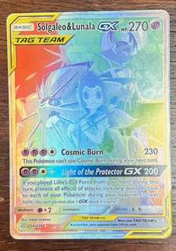 Solgaleo & Lunala GX 254/236 Pokemon Cosmic Eclipse Rainbow Holo Full Art Card - Image 1