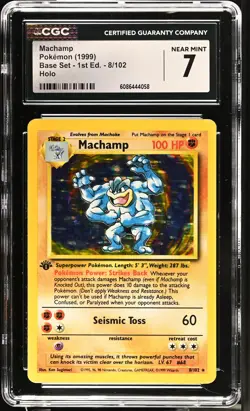 Pokemon TCG GRADED 1999 Machamp 8/102 Base Set NM 7 ENG - Image 1