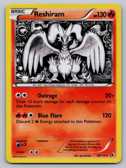 Reshiram 28/113 Holo Rare Legendary Treasures Pokemon Lightly Played - Image 1