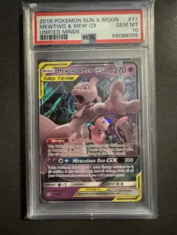 Pokemon TCG Mewtwo & Mew Tag Team GX Unified Minds 71/236 PSA 10 - Image 1