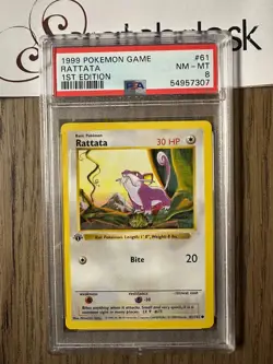 PSA 8 - Pokemon RATTATA 61/102 - 1st Edition SHADOWLESS BASE SET - NEAR MINT - Image 1