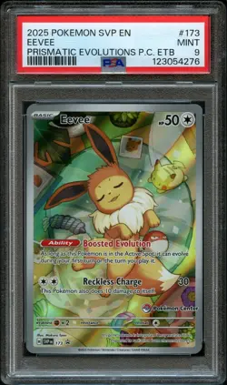 2025 POKEMON PRISMATIC EVOLUTIONS POKEMON CENTER ETB PROMO #173 EEVEE PSA 9 - Image 1