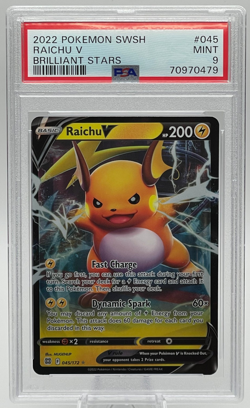 2022 POKEMON SWORD & SHIELD BRILLIANT STARS #045 RAICHU V PSA 9 MINT - Image 1