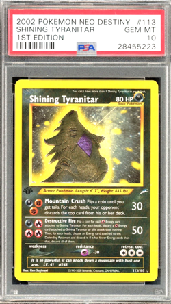 Pokemon Shining Tyranitar Neo Destiny 1st Edition Holo Secret Rare #113 PSA 10 - Image 1