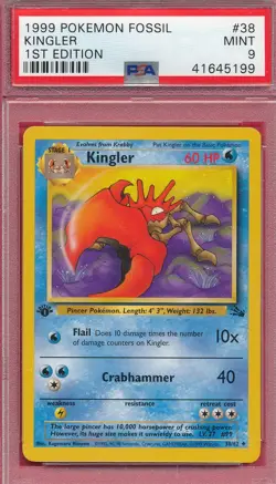 PSA 9 MINT 1st EDITION KINGLER 1999 POKEMON FOSSIL #38 GRADED VINTAGE *PM-TPHLC - Image 1