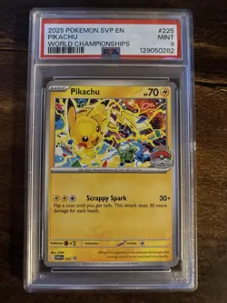 2025 POKEMON SVP EN-SV BLACK STAR PROMO WORLD CHAMPIONSHIPS #225 PIKACHU PSA 9 - Image 1