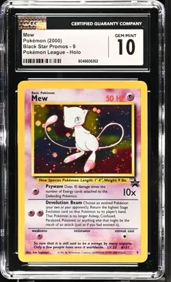 Pokemon GRADED 2000 Mew 9 WotC Pokemon League Black Star Promo Holo 10 CGC ENG - Image 1