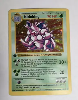 Pokemon Nidoking 1st Edition Holo Rare Card Base Set 11/102 90 HP Drill 1999 - Image 1