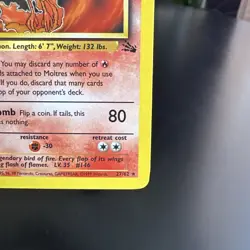 1999 Pokemon TCG Fossil Moltres Card 27/62 Unlimited Non-Holo Rare - Image 5