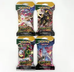 4 Sealed Pokemon Sword & Shield Evolving Skies Sleeved Packs Art Set - Image 1