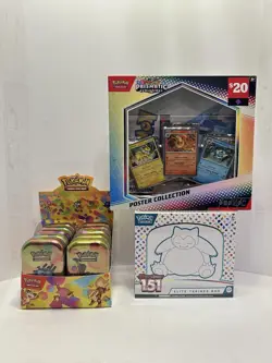 Pokemon 151 and PRISMATIC Lot | Sealed | ETB, COMPLETE (10x) MINI TIN, Poster - Image 2