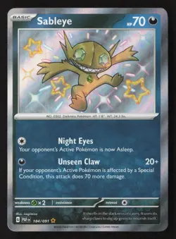 Sableye Shiny Rare Holofoil PAF 184/091 NM Pokemon TCG - Image 1