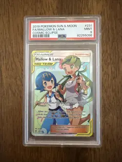 2019 Pokemon Sun & Moon Cosmic Eclipse Mallow & Lana #231 Fa PSA 9 - Image 1