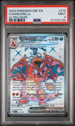 PSA 9 - 2023 POKEMON OBF EN-OBSIDIAN FLAMES #215 CHARIZARD EX ULTRA RARE - Image 1