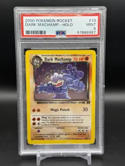 PSA 9 Dark Machamp Holo Rare 10/82 Team Rocket Pokemon English WOTC SWIRL Mint - Image 1