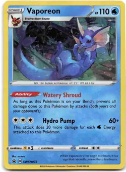 Vaporeon Promo SWSH: Sword & Shield Promo Cards SWSD Water Holofoil SWSH072 2019 - Image 1