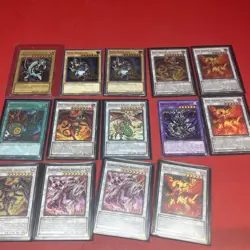 14 Yugioh Cards: Blue Eyes White Monster, Dark Magician, Red Rising Dragon - Image 1