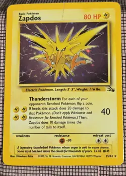 ZAPDOS Holo 15/62 Fossil Set Pokemon Card - Image 1