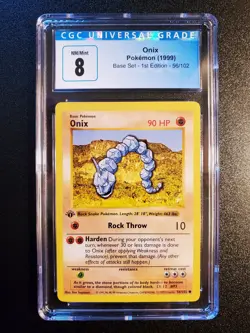 WOTC 1999 Onix 56/102 Base set 1st Edition Shadowless Pokemon CGC 8 NM/Mint - Image 1