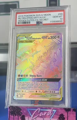 Hidden Fates Moltres Zapdos Articuno GX 69/68 Holo Pokemon Card PSA 10 Gem Mint - Image 1