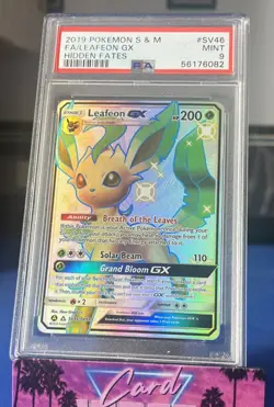 2019 POKEMON SUN & MOON HIDDEN FATES #SV46 FULL ART/LEAFEON GX PSA 9 - Image 1
