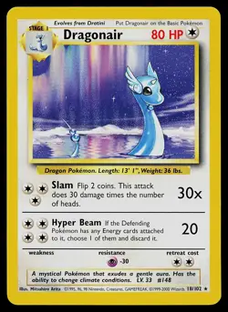 Pokemon Card - Dragonair Base Set 18/102 Rare UK 4th Print 1999-2000 - Image 1