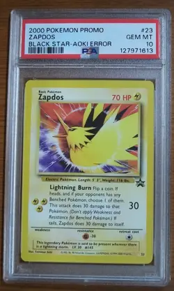 PSA 10 GEM MINT Zapdos Aoki Error 23 Pokemon WOTC Black Star 2000 Movie Promo - Image 1
