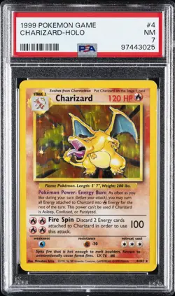 1999 POKEMON BASE SET UNLIMITED #4 CHARIZARD-HOLO PSA 7 - Image 1