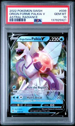 2022 POKEMON SWORD & SHIELD ASTRAL RADIANCE #039 ORIGIN FORME PALKIA V PSA 10 - Image 1