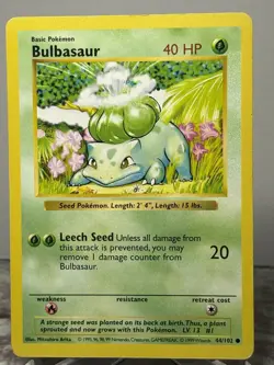 Shadowless Bulbasaur 44/102 Base Set Pokemon TCG - Raw - NM - Image 1
