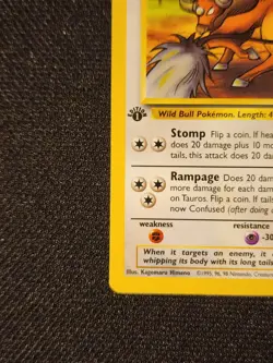 1999 Tauros Pokemon Jungle Set - 1st Edition - 60HP #47/64 - SEE GREAT PICS! - Image 2