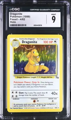 CGC 9 MINT Dragonite 1999 Fossil 4/62 Holo Pokemon Card - Image 1
