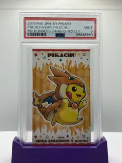 Pokemon PSA 9 MINT 2016 Poncho Pikachu Mega Charizard Y Japanese Business Card - Image 1