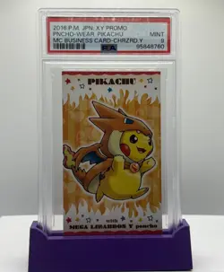 Pokemon PSA 9 MINT 2016 Poncho Pikachu Mega Charizard Y Japanese Business Card - Image 2