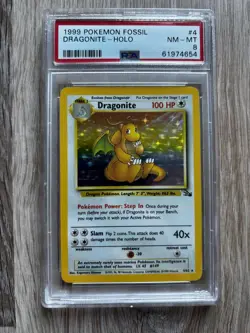 PSA 8 Pokemon Fossil Unlimited Holo Rare Dragonite 4/62 NM/MINT Condition!! - Image 1