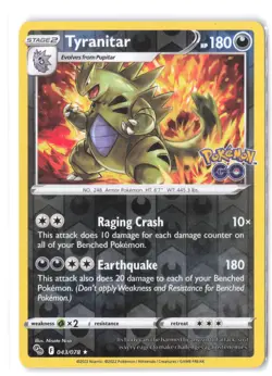 Pokemon Tyranitar 043/078 Pokemon GO LP Reverse Holo - Image 1