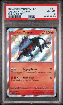 2024 POKEMON PAF EN-PALDEAN FATES SHINY RARE #111 PALDEAN TAUROS PSA 8 - Image 1