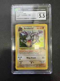 CGC 5.5 EXCELLENT + - Aerodactyl Pokemon FOssil Unlimited 1/62 Holo - Image 1