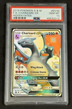 2019 Pokemon TCG S & M Hidden Fates #SV49 Full Art Charizard Gx PSA 10 GEM MINT - Image 1