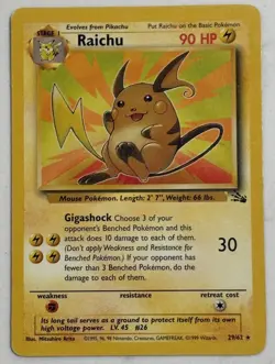 1999 Raichu 29/62 Fossil Non Holo Rare Pokemon TCG Cards WOTC Vintage NM/LP - Image 1