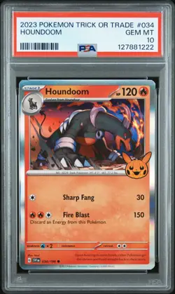 PSA 10 Pokemon TCG Houndoom 🎃 Stamped Holo Card 034/198 Trick or Trade 2023 - Image 1